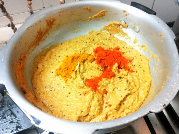 Add salt,turmeric and chili powder