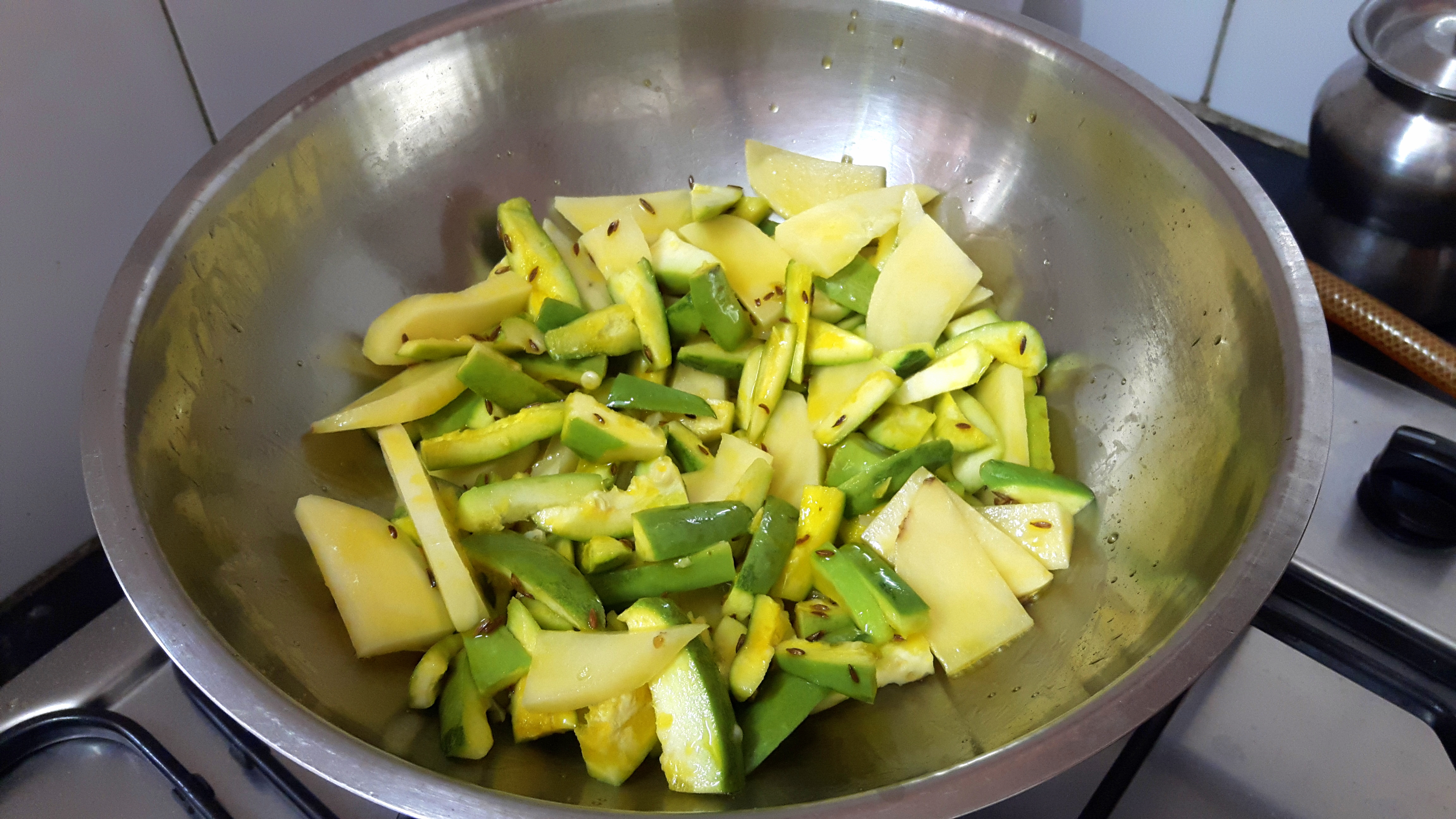 Fry until half done,