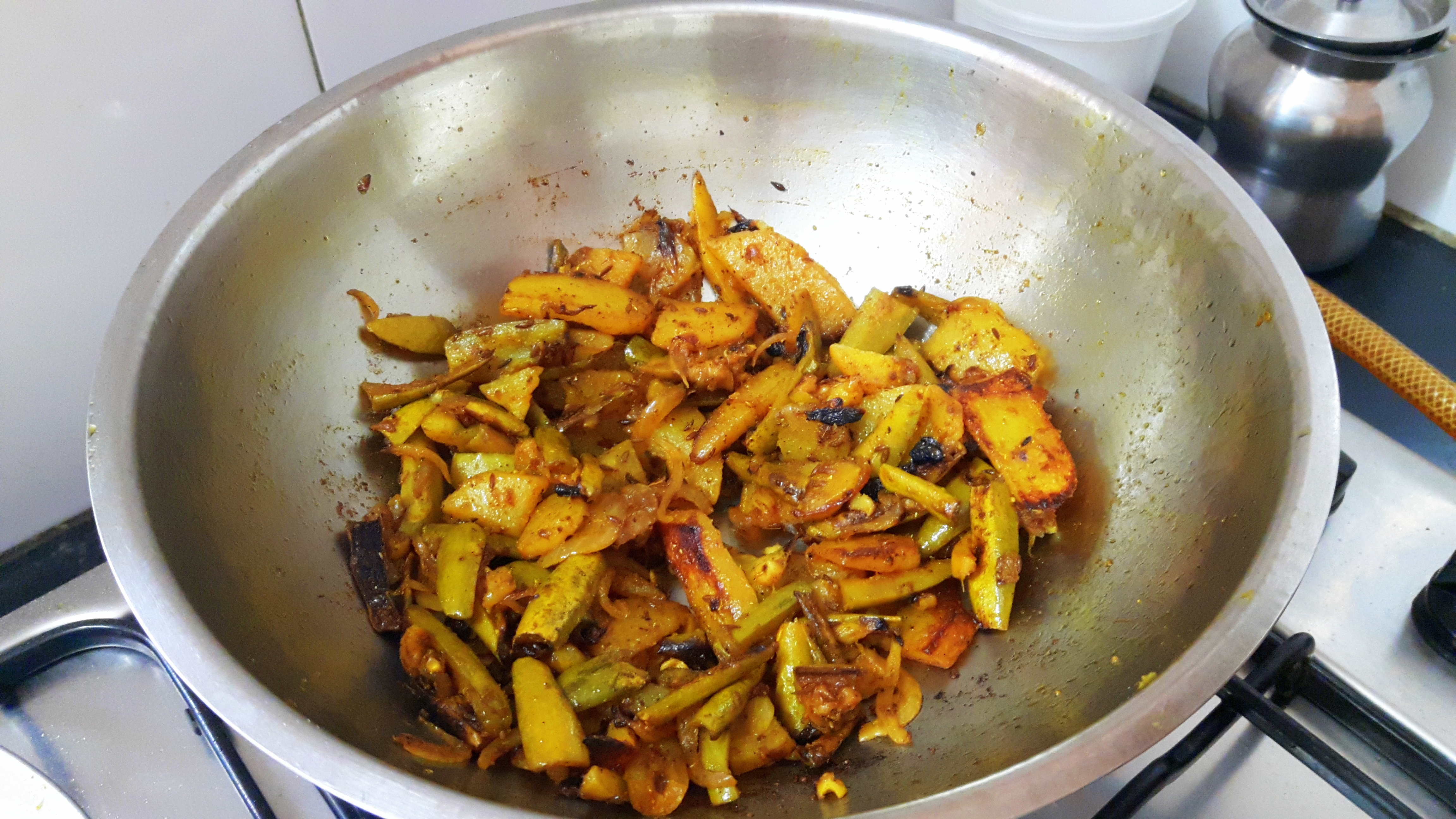 Aaloo (potato) Parwal ka bhujia (potato- pointed gourd fry)