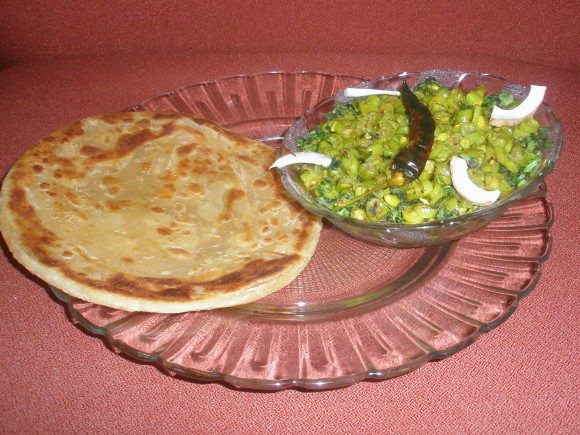 French beans (Green bean) fry with paratha.