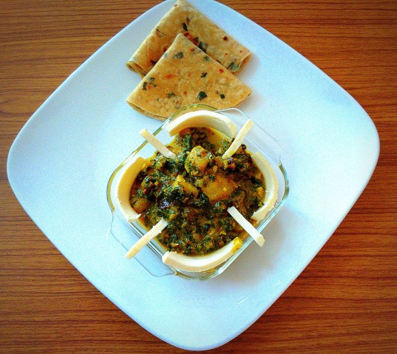 palak aaloo ki sabji with butter milk