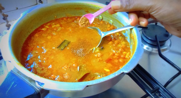 adding garam masala