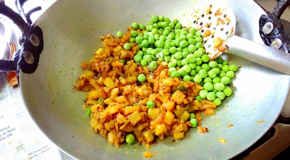 adding peas