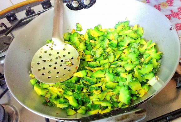 stir and frying bitter gourd