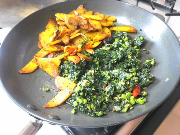Add fried potatoes
