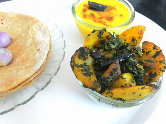 Aaloo (potato) Chaulai (amaranth) saag ka bhujia