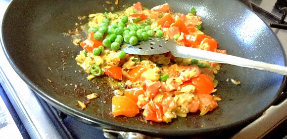 adding peas