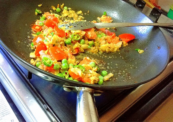 adding peas