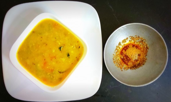 Moong dal (mung bean) with Gilki turai (luffa/sponge gourd)and seasoning