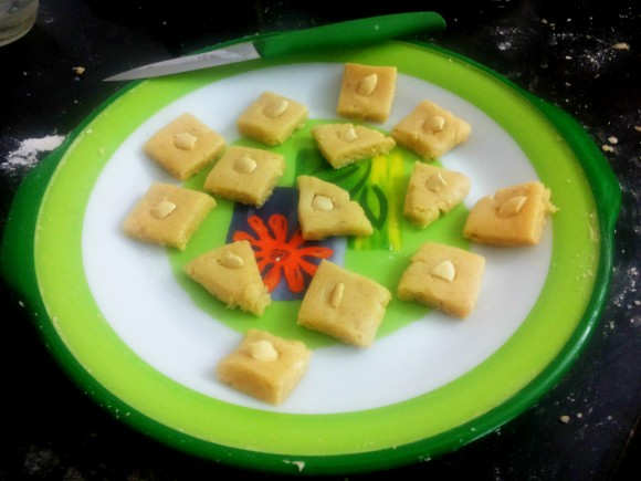 Stick one cashew nut