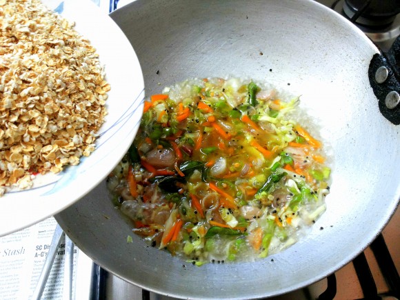 add sugar, dry roasted oats and salt
