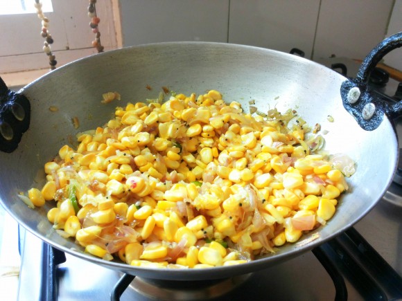 Add salt, red chili powder, coriander powder and turmeric powder 