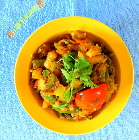 Tapioca (cassava root) and capsicum fry