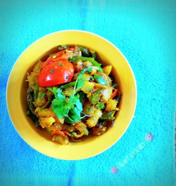 Tapioca (cassava root) and capsicum fry