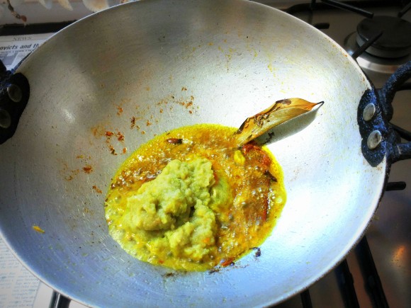 add onion, ginger and green chili paste 