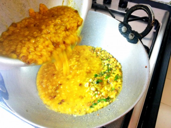 Transfer the boiled Dal 