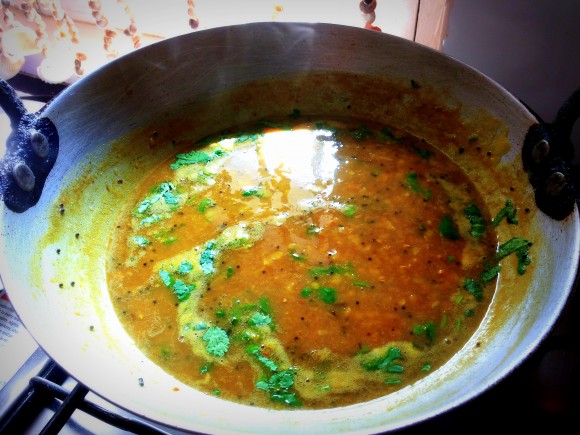Garlicky Masoor dal (brown skin lentil/red lentil): dal