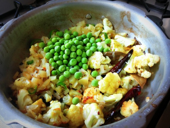 adding peas