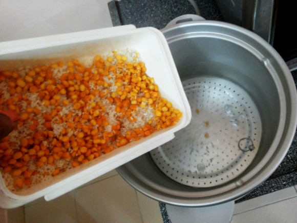 add mixture of washed rice and dal