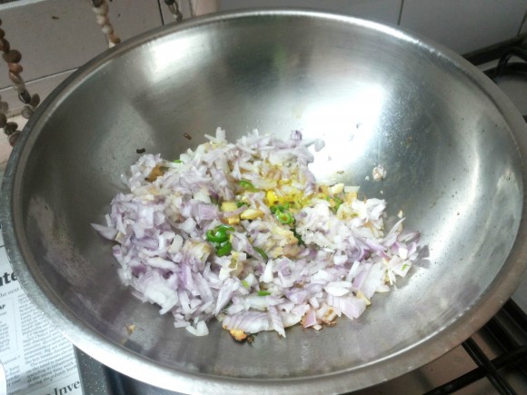 Add Chopped green chili, onion