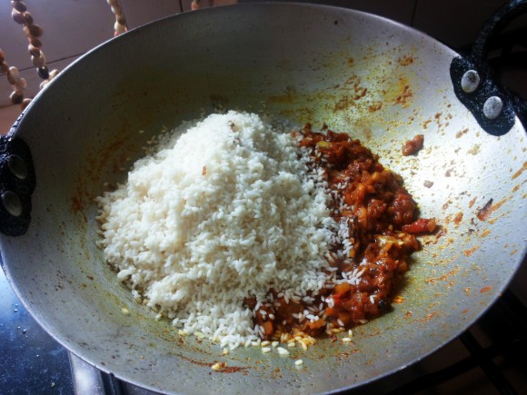Add washed rice