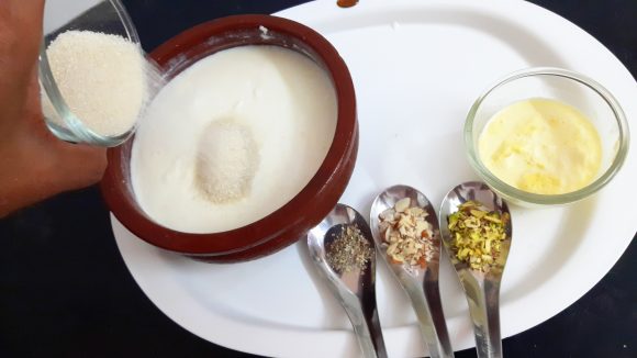  put curd, milk and sugar
