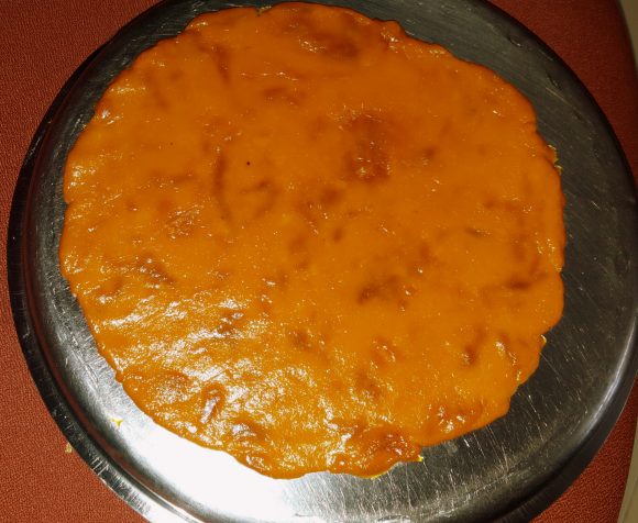 pour the cooked mango pulp 