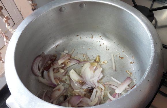 add sliced onion and ramba leaves