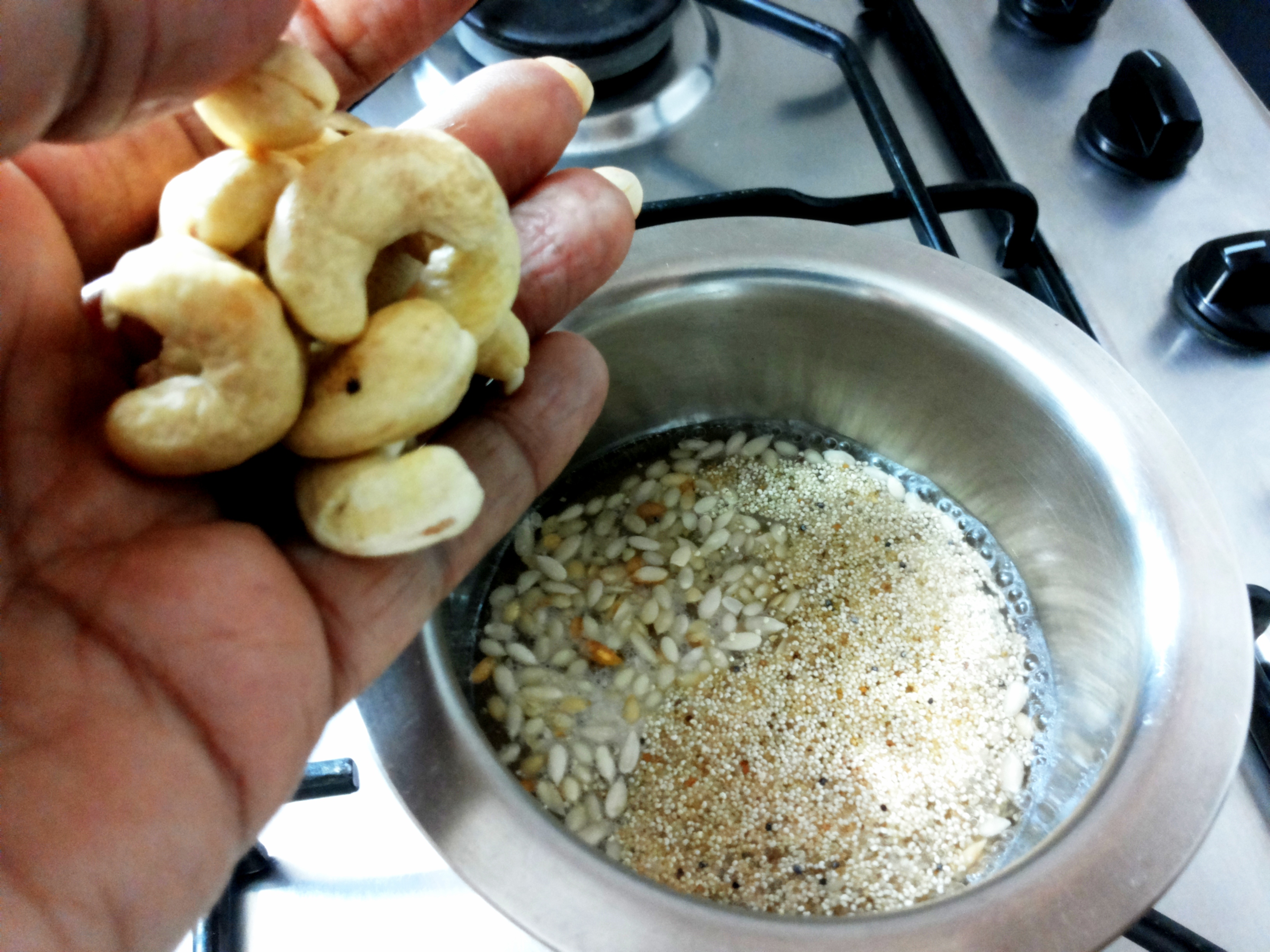 Boil cashew nut, poppy seed, melon seed and tomato