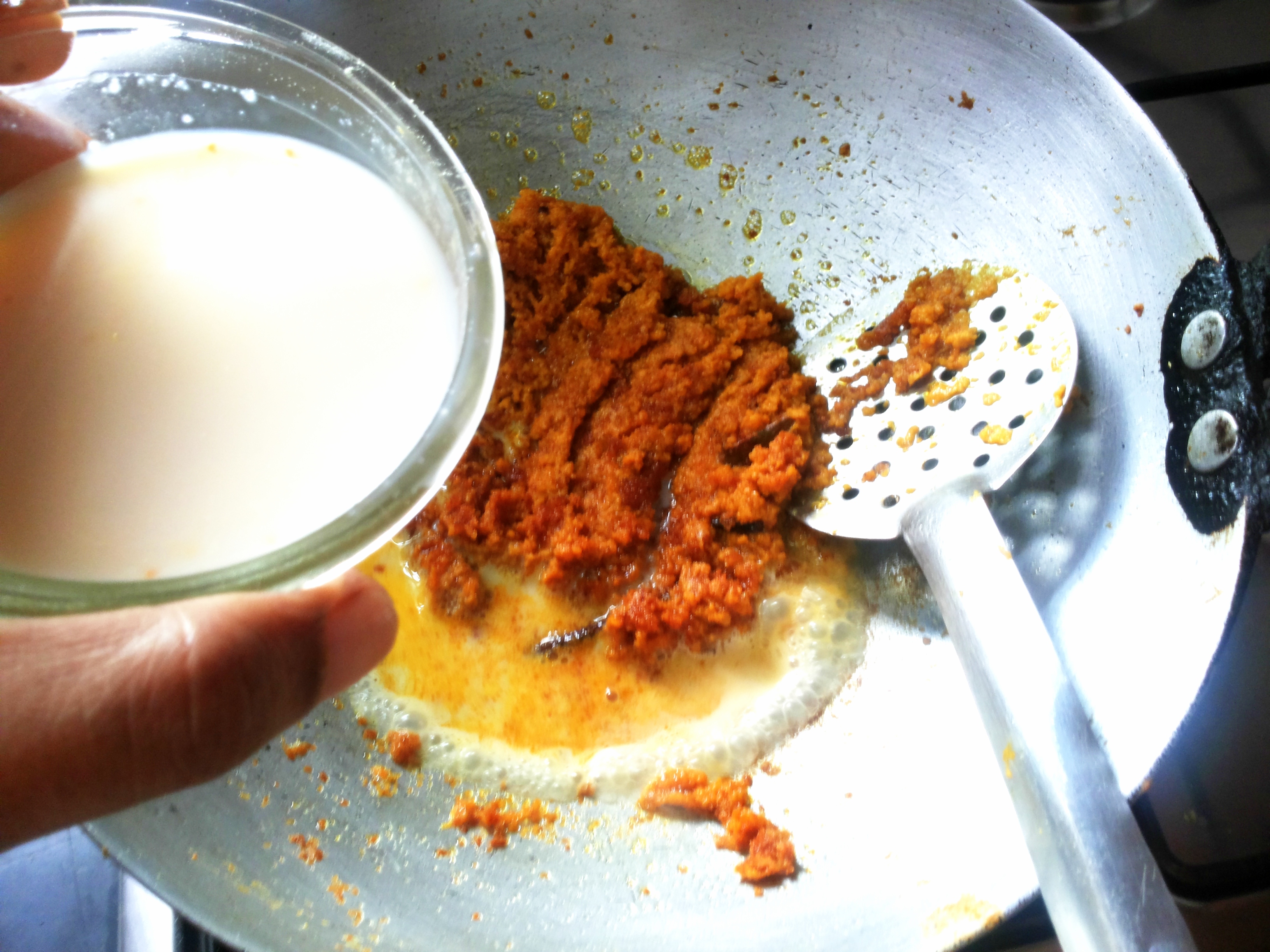Add milk slowly