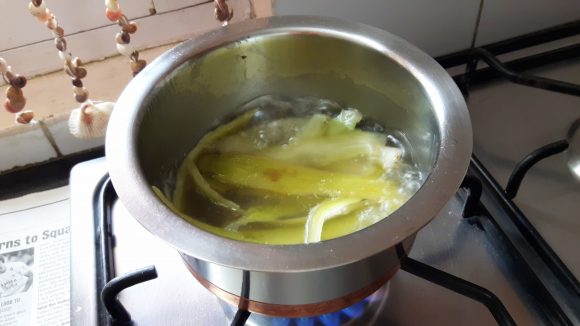 Boil /microwave the skin of raw banana