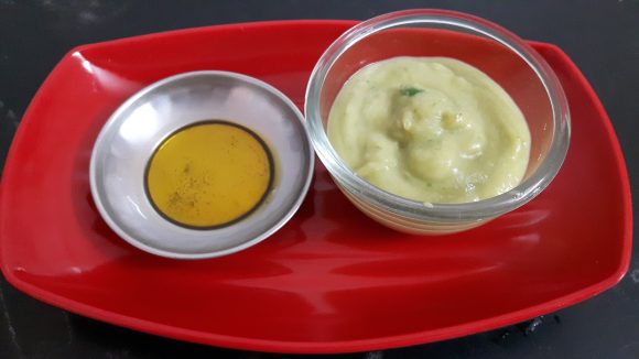 Make fine paste, add oil