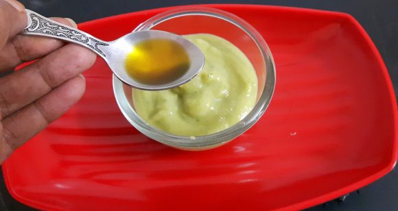 Make fine paste, add oil