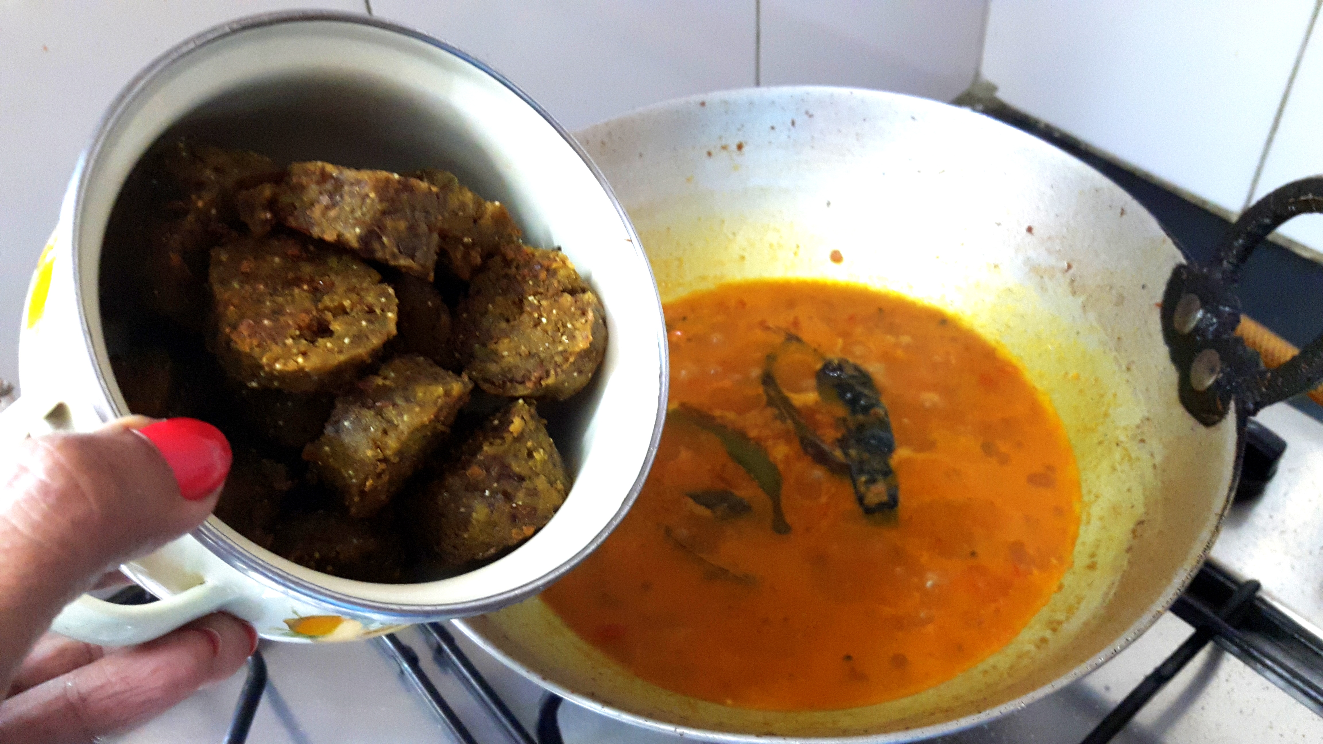 After boiling add fried Gatte