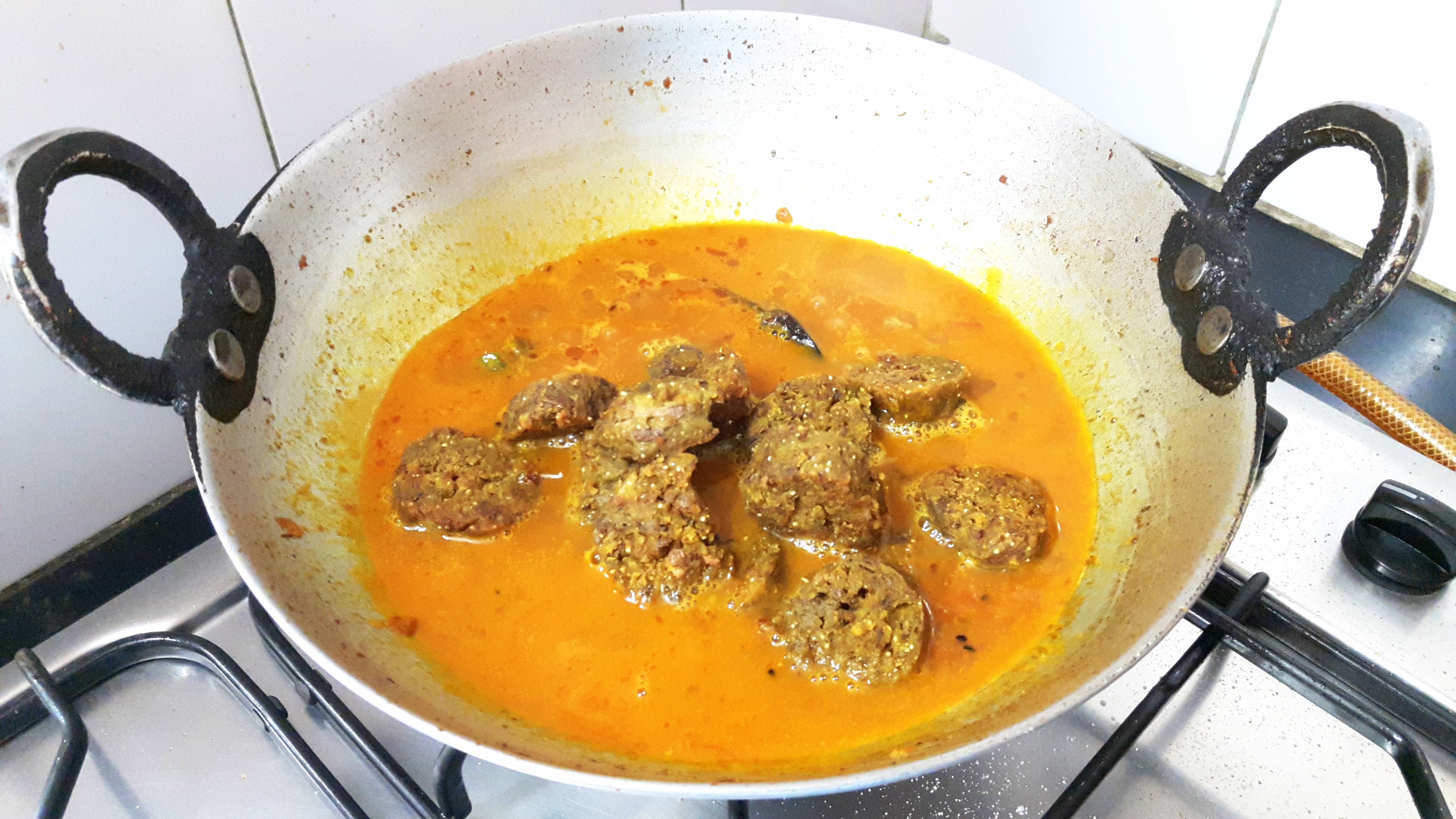 After boiling add fried Gatte