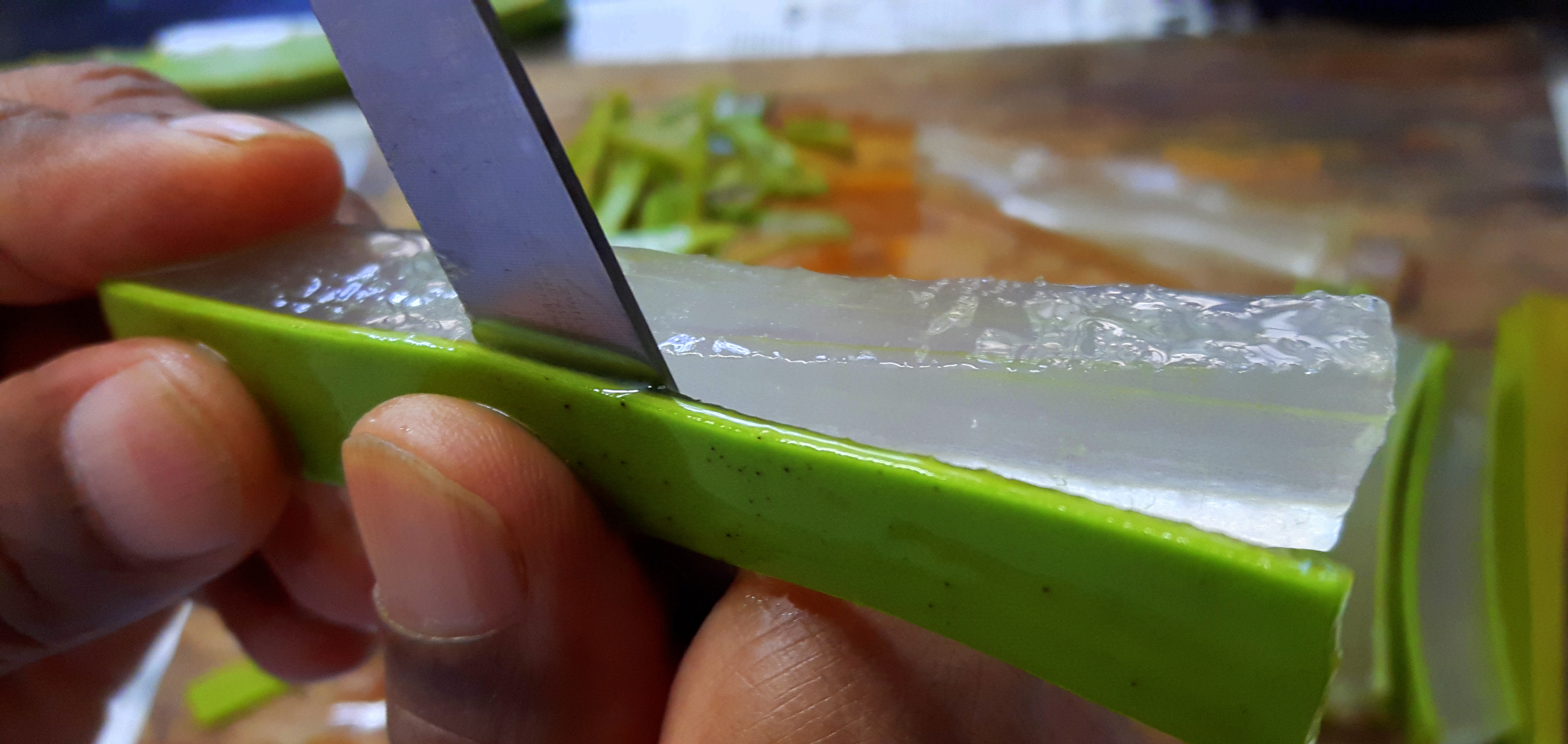 Peel off skin the aloe Vera as shown in photo
