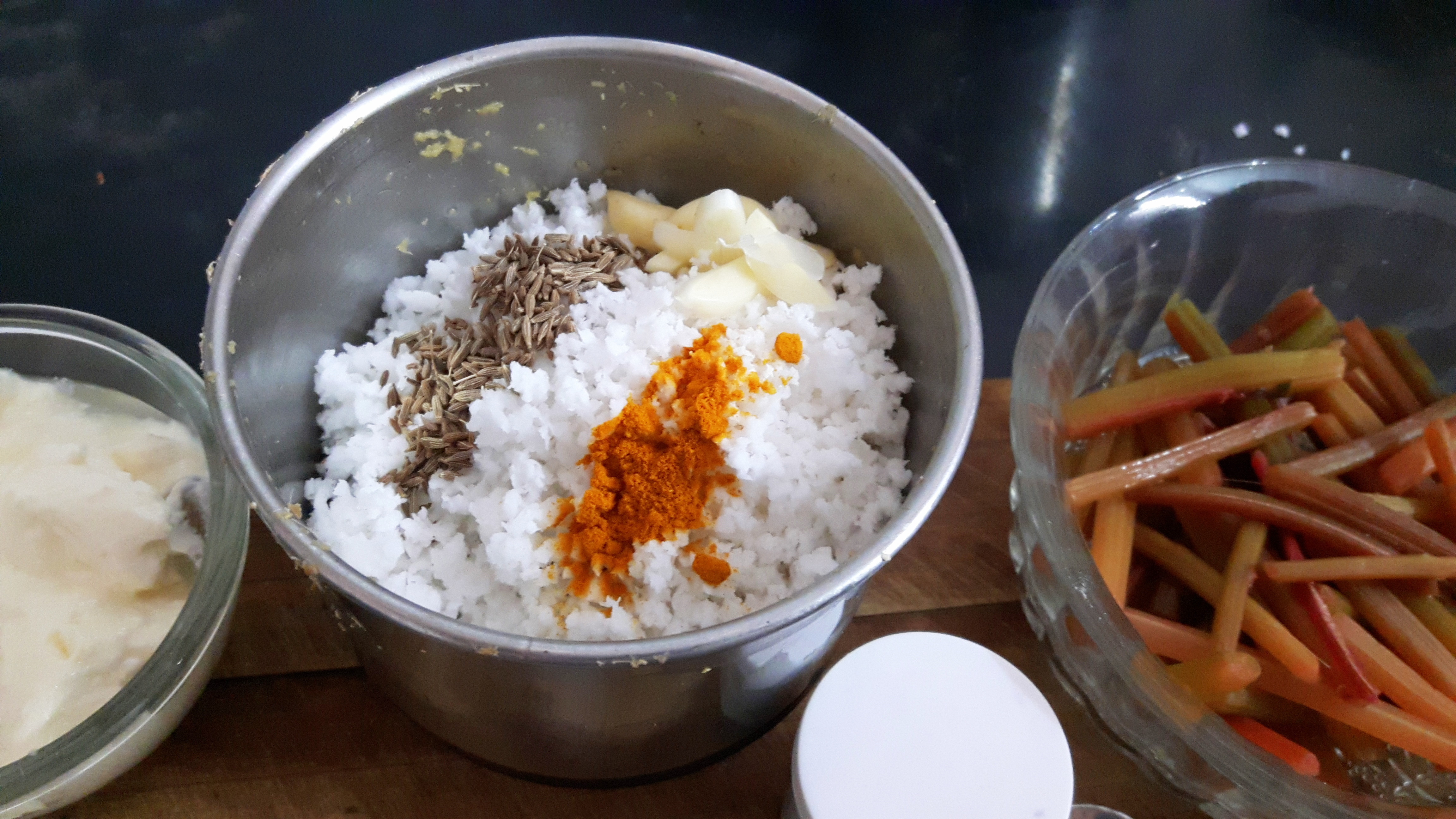 add half quantity of garlic, ginger, cumin, turmeric