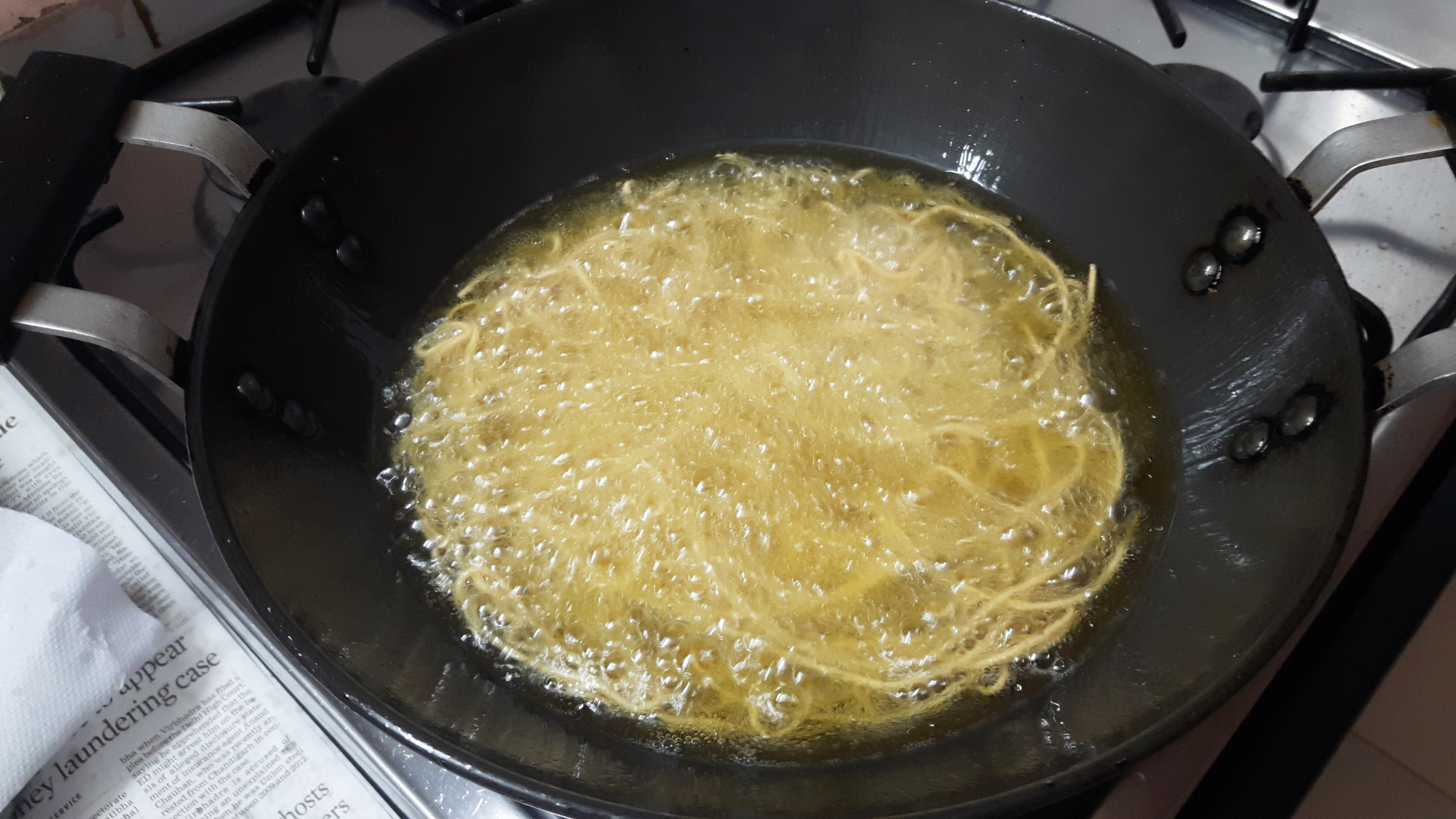Deep fry the sev