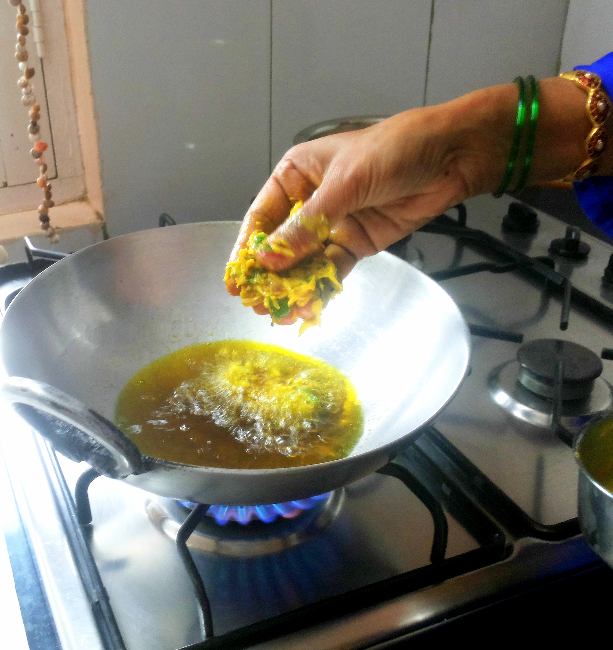 Drop the batter into the oil