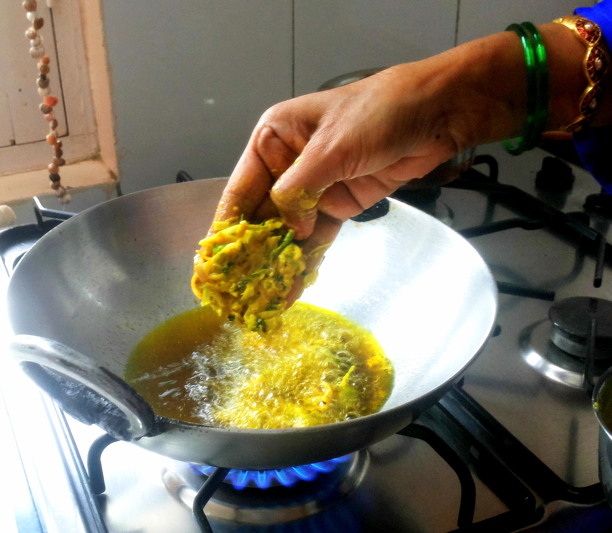 Drop the batter into the oil