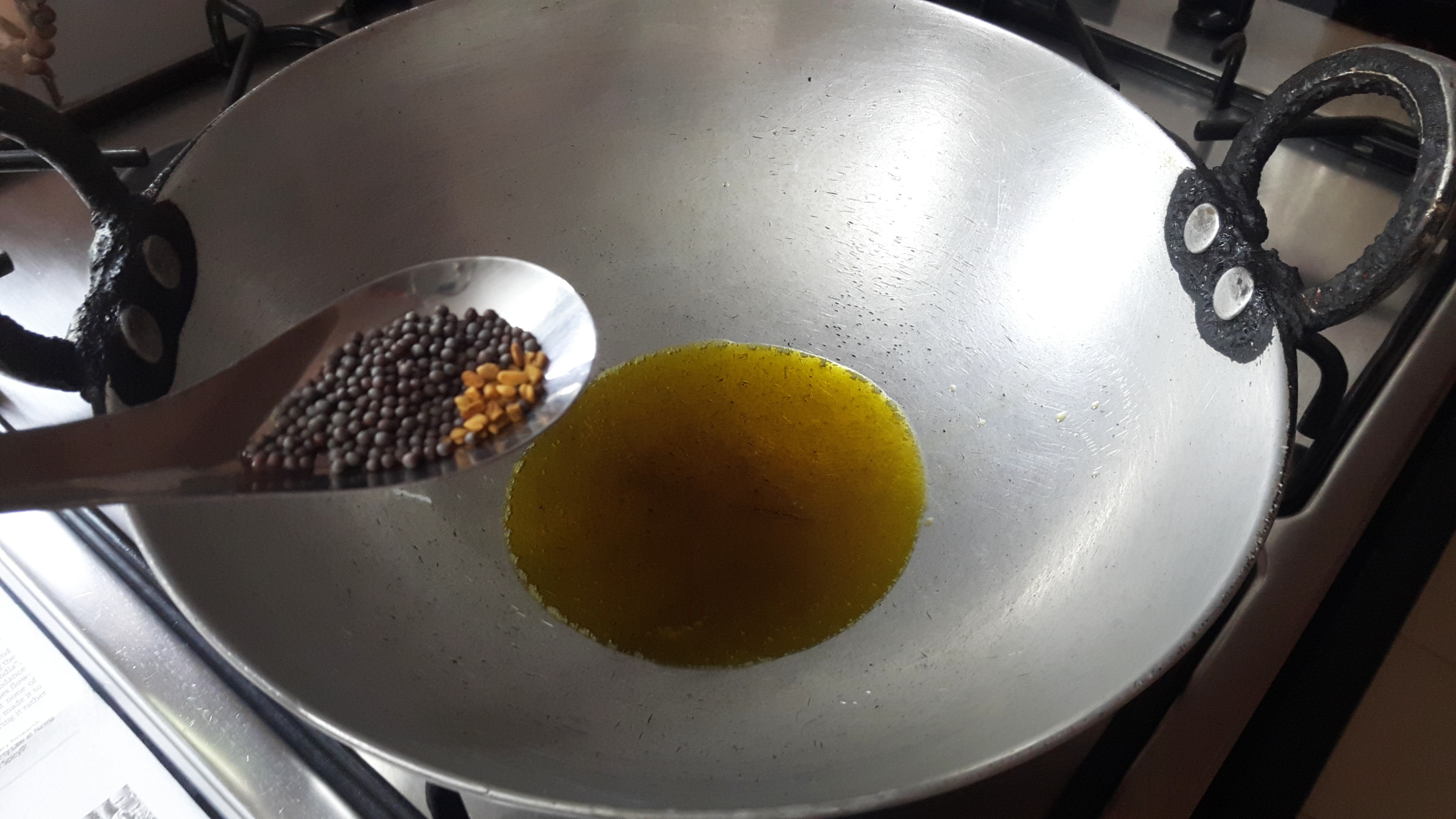 add fenugreek, mustard seed and red chili
