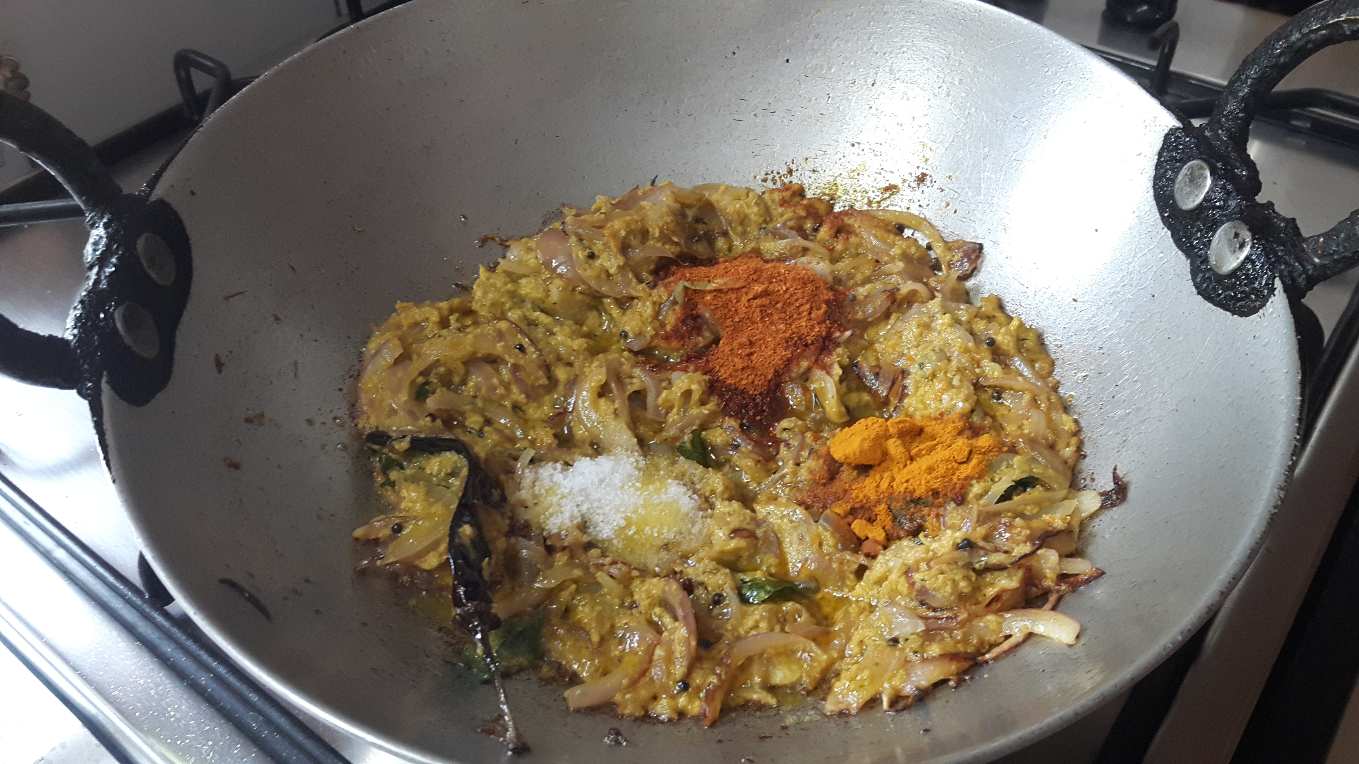 put Sāmbhar powder, turmeric powder and salt