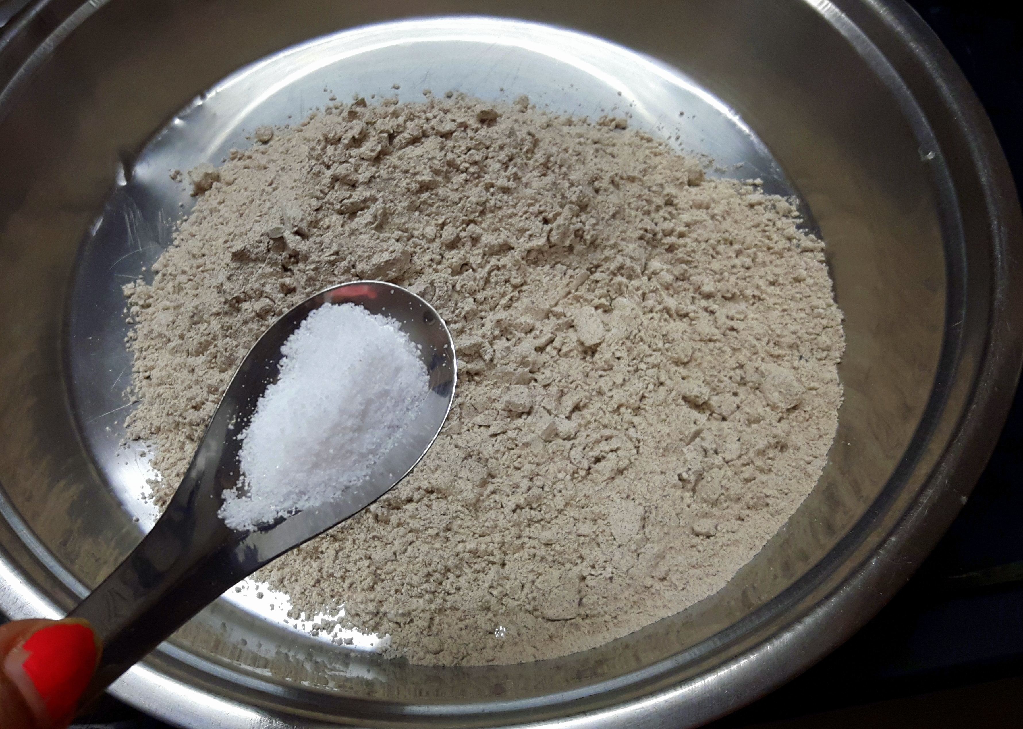 Ragi flour and ½ cup of wheat flour add salt