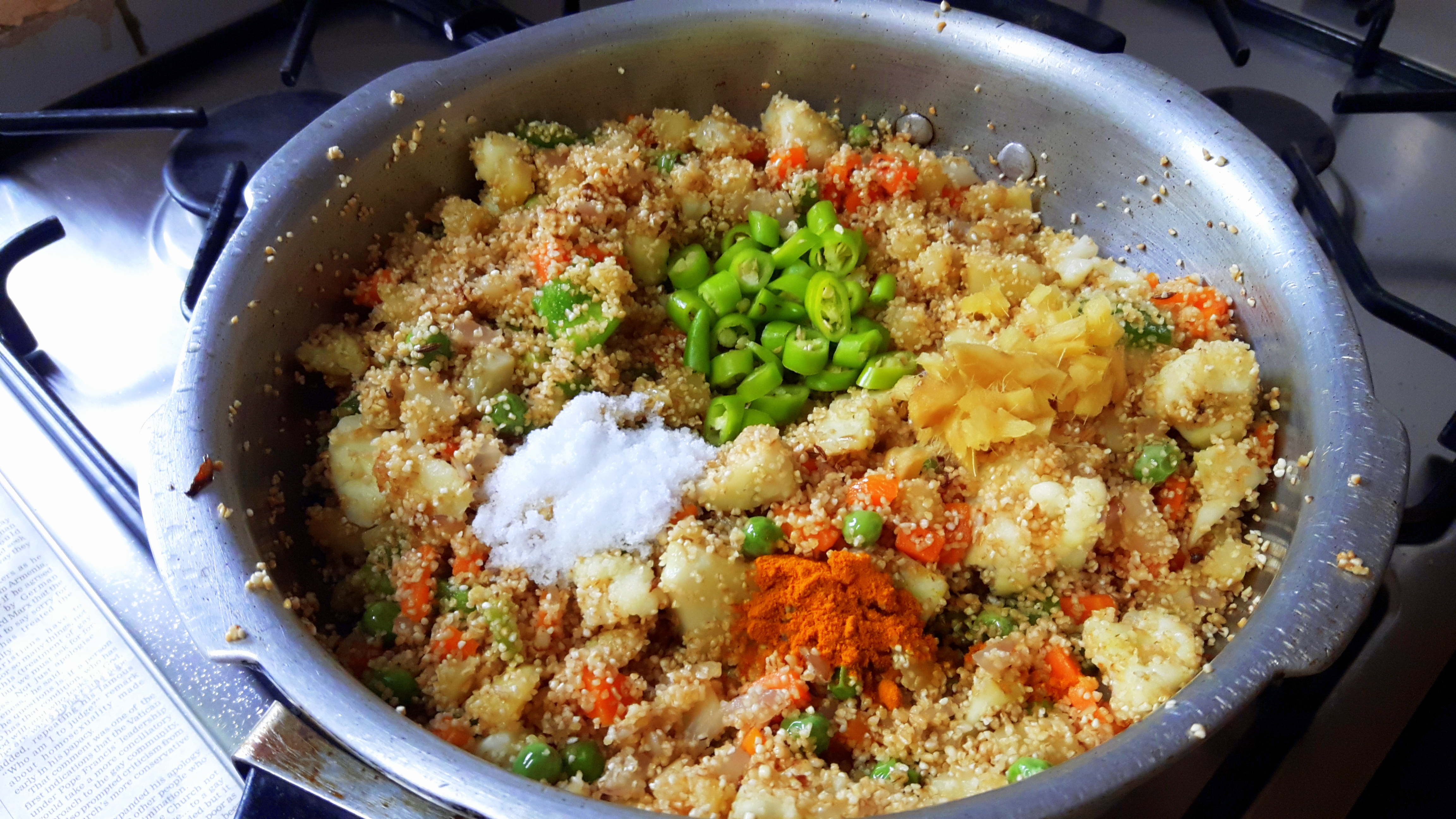 adding fresh peas