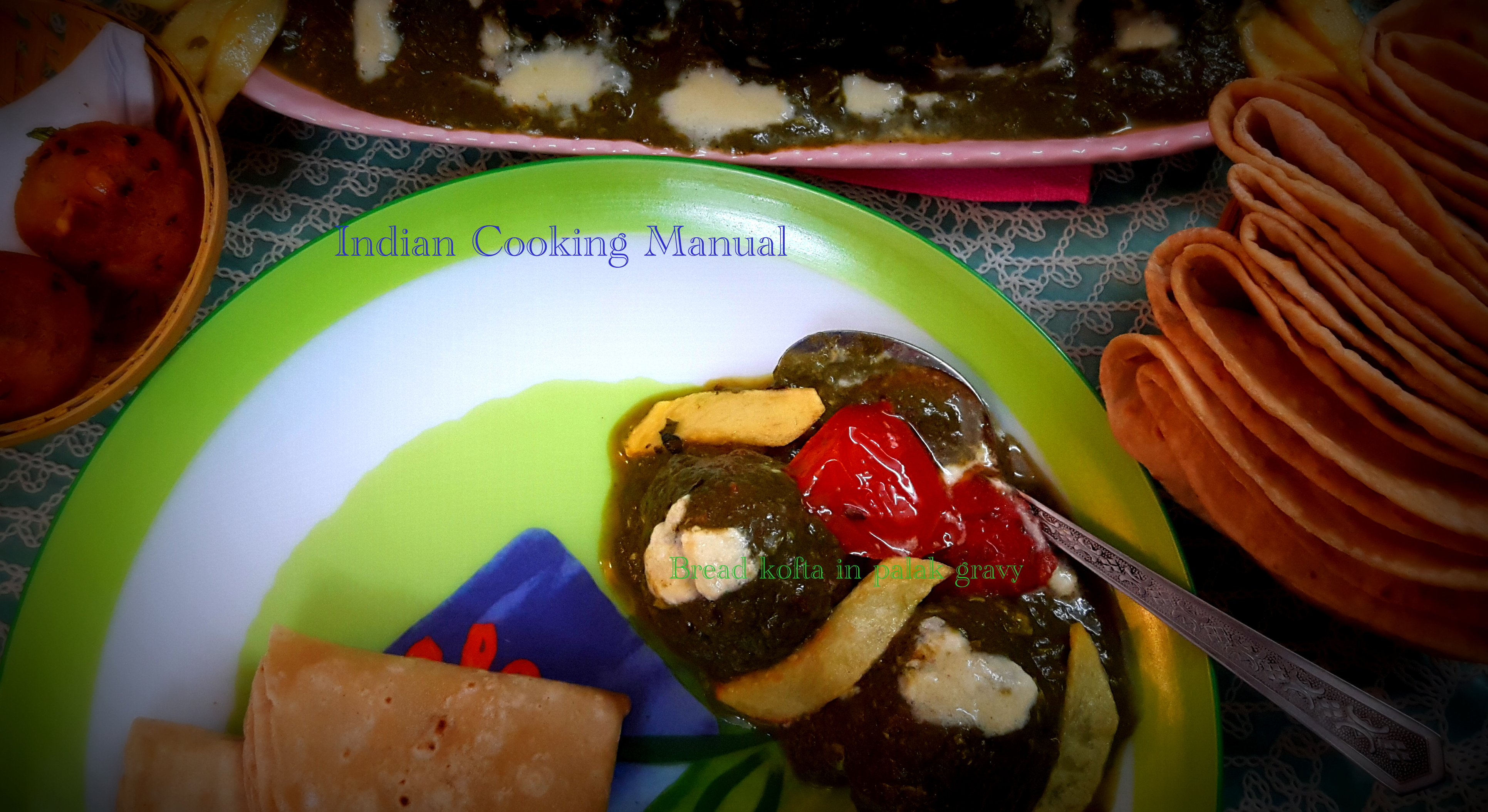 Bread kofta in palak gravy (bread kofta in spinach curry)