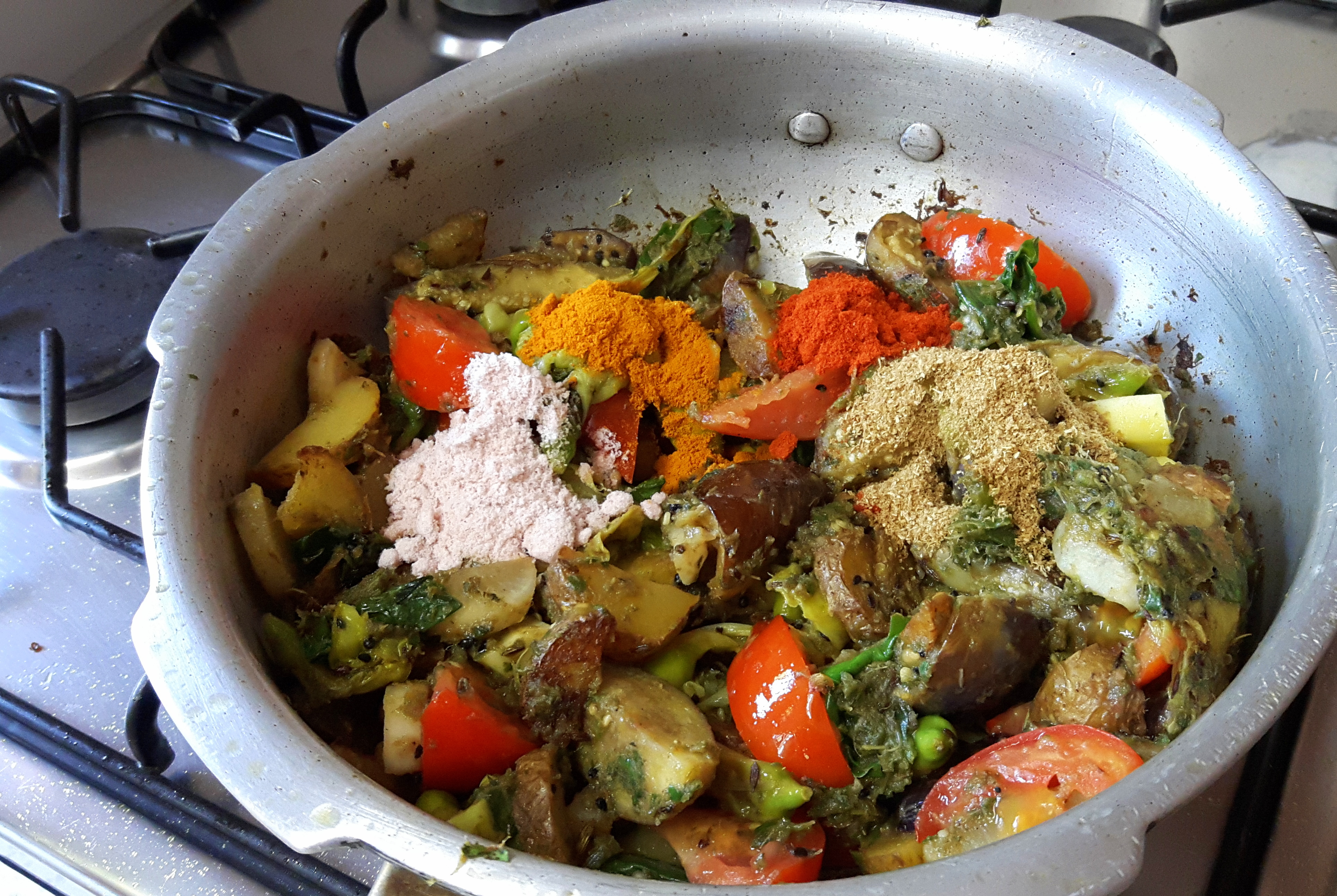 add chili powder, turmeric powder