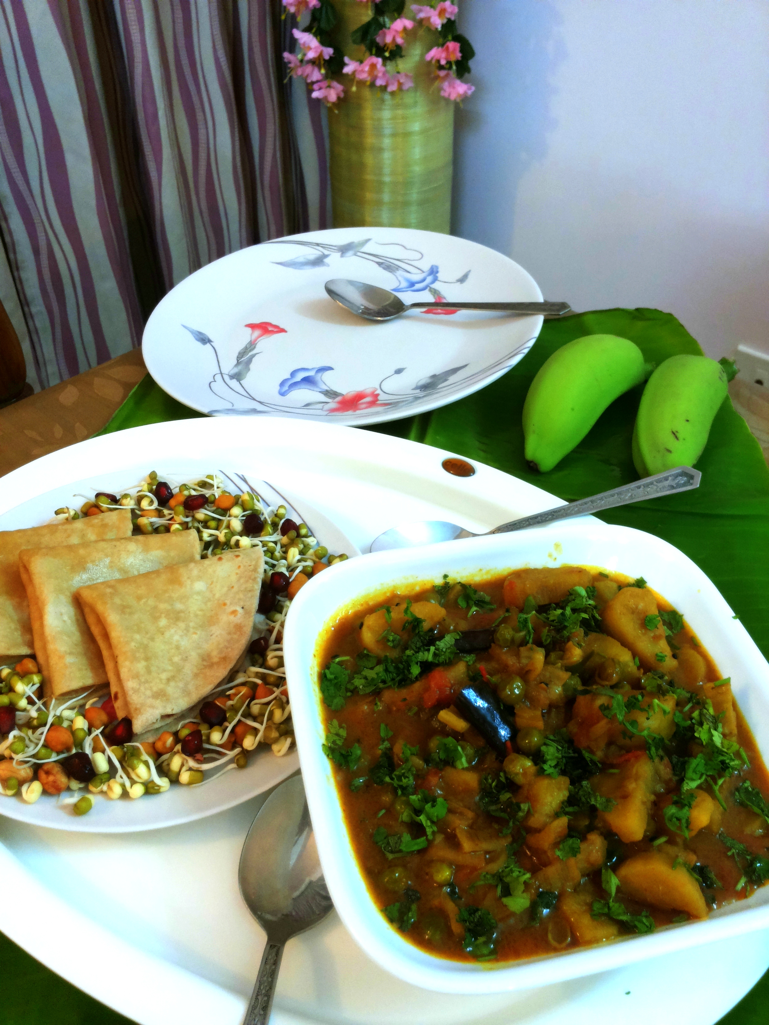 Raw banana and fresh peas curry