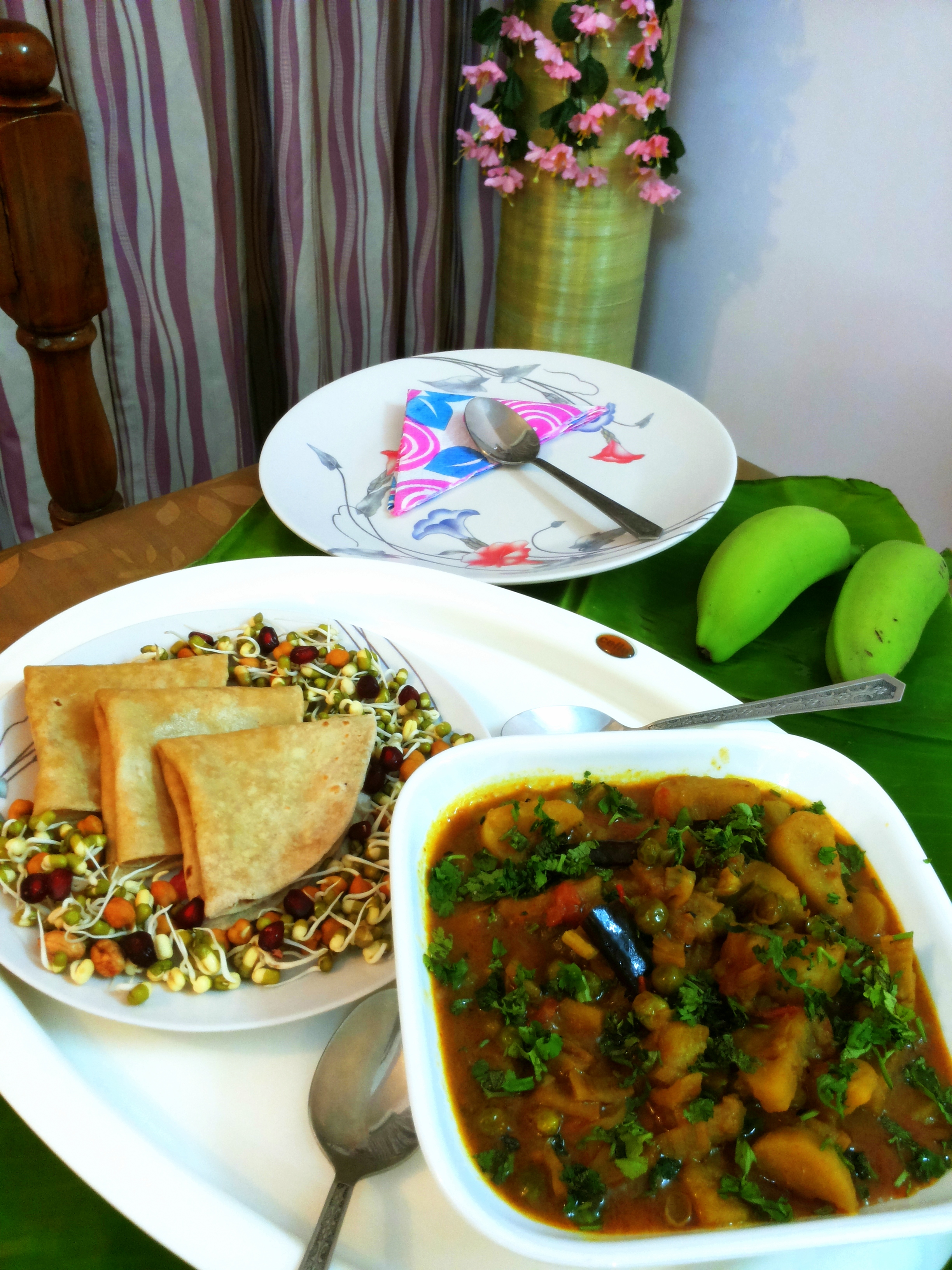 Raw banana and fresh peas curry