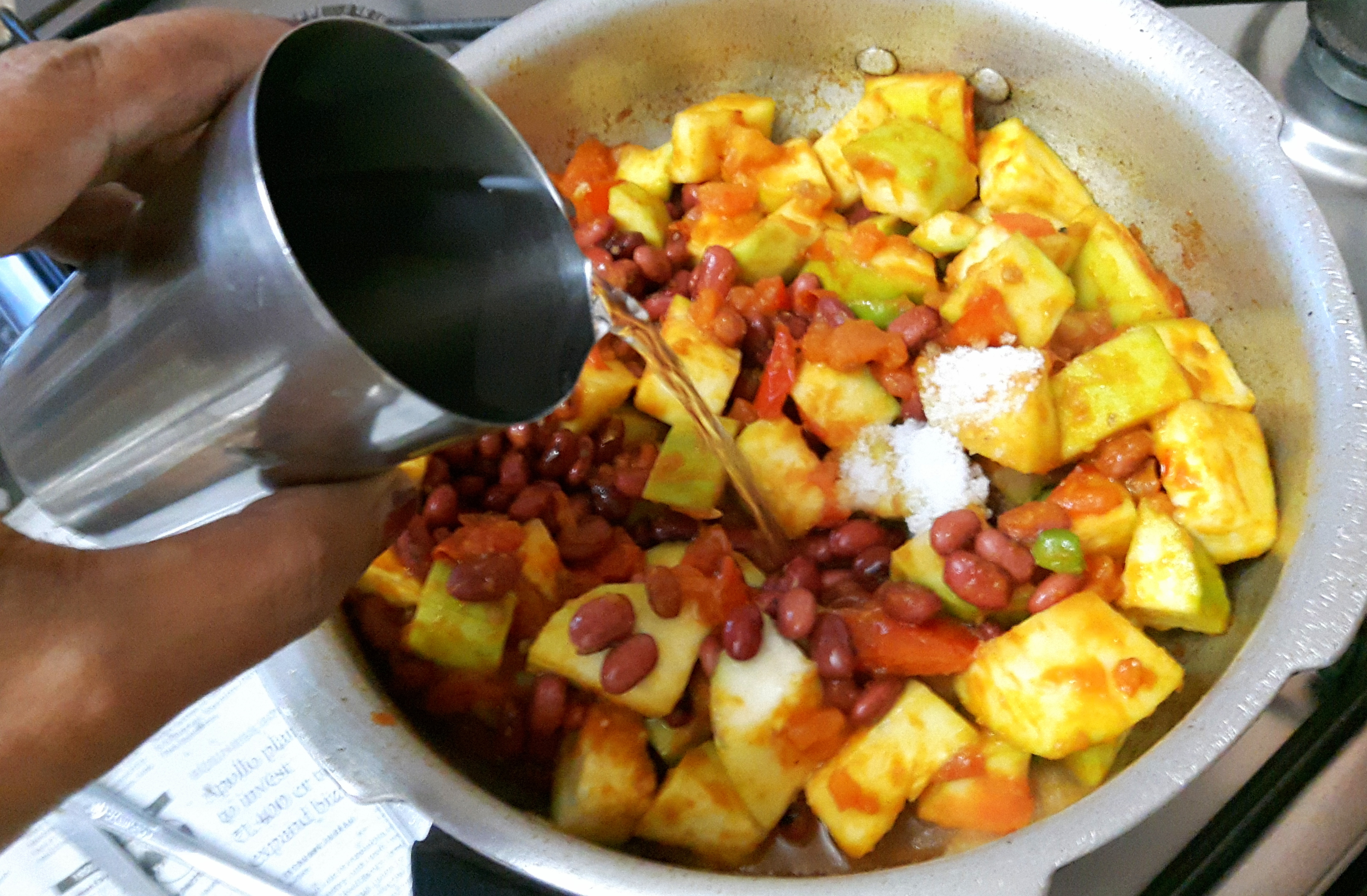 add salt and 2 cups of water