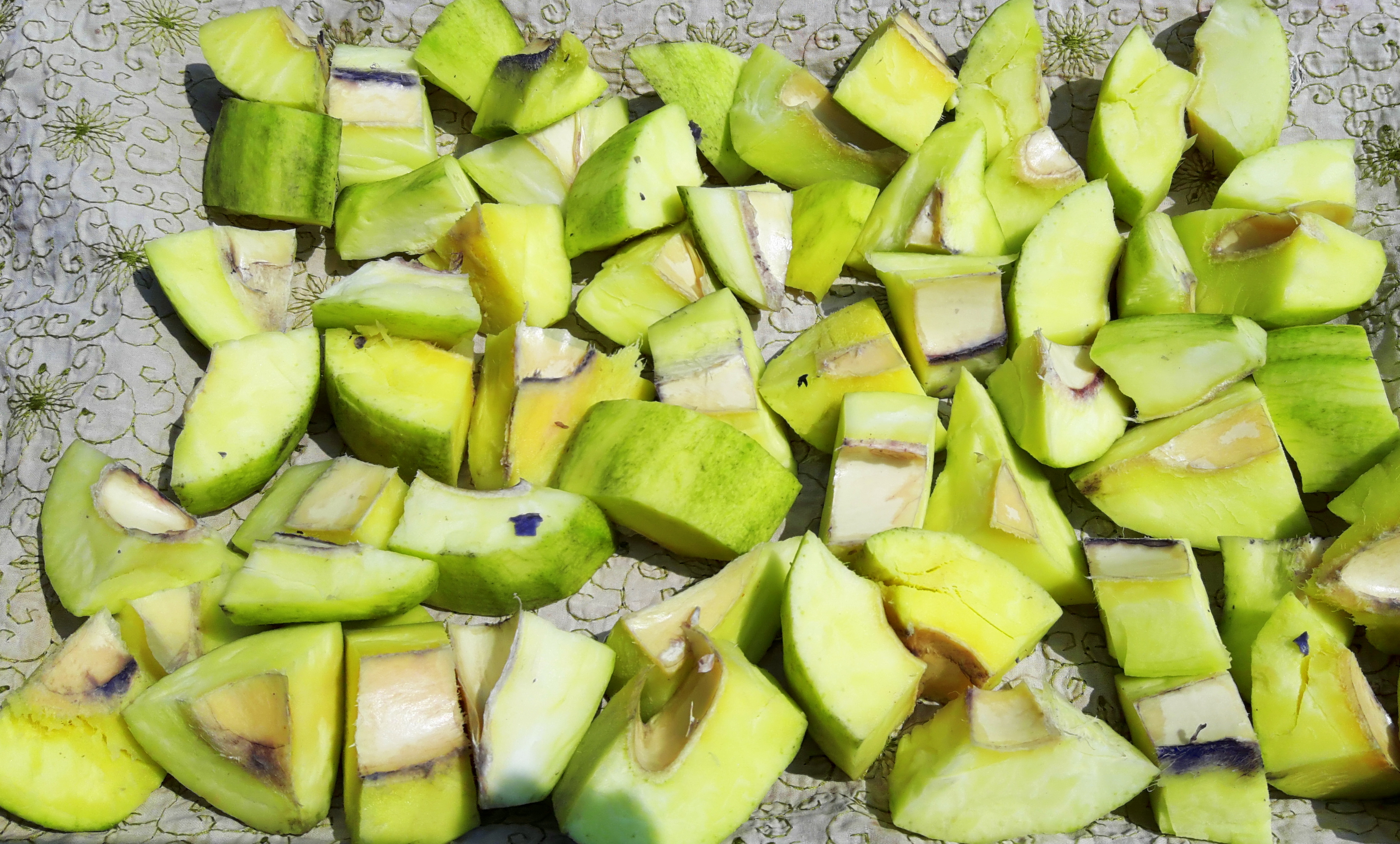 Put raw mango pieces into the sun for an hour.